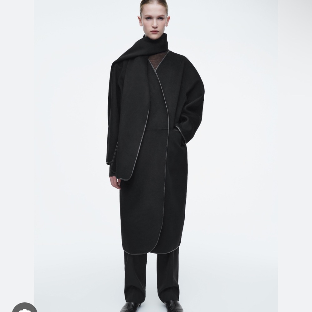 COS leather trimmed wool scarf coat